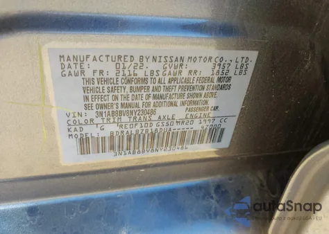 2022 Nissan Sentra S Xtronic Cvt z USA, uszkodzony, nr VIN 3N1AB8BV8NY230486